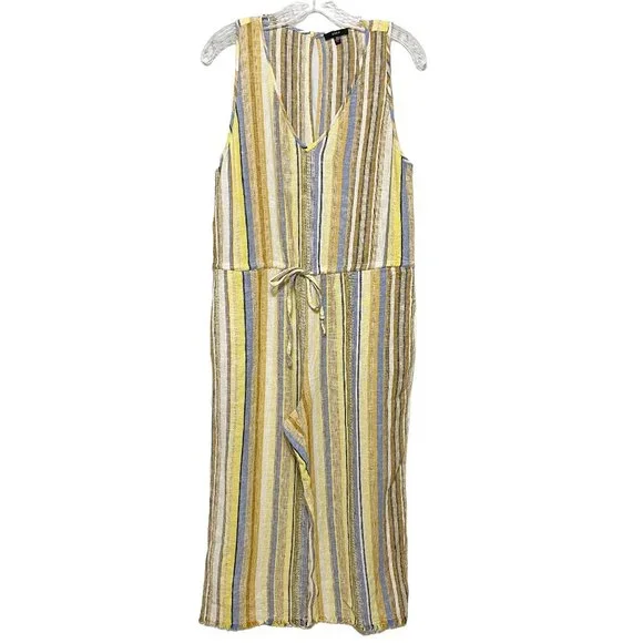 Drew Anthropologie Striped Linen Blend Sleeveless Raw Hem Jumpsuit - Picture 2 of 7